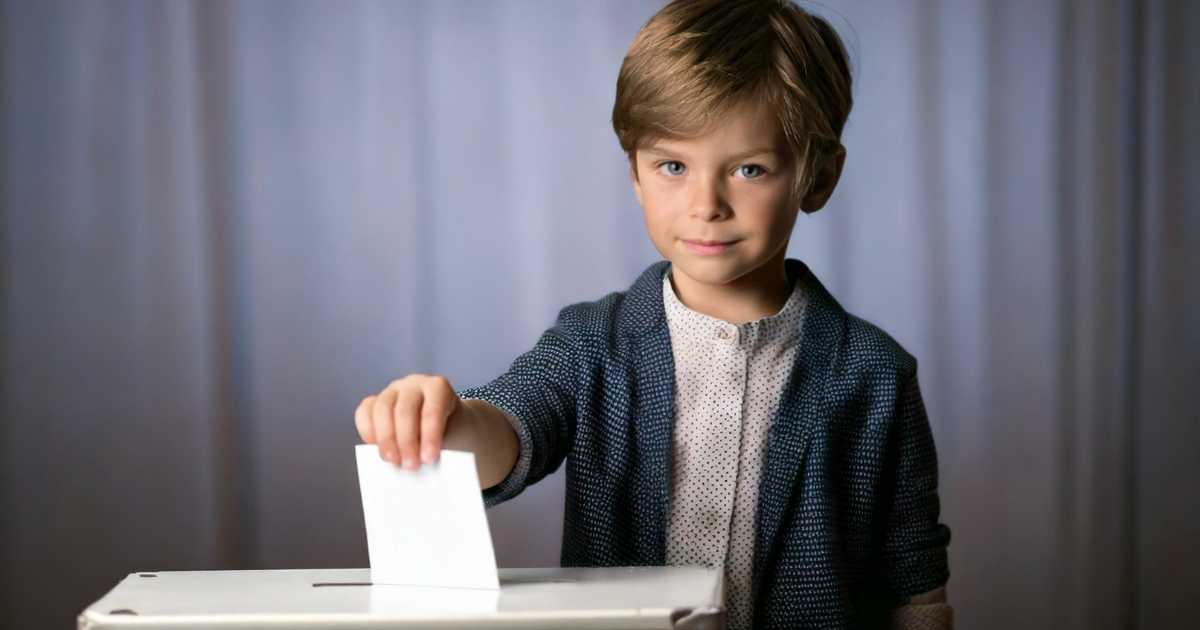 A young child placing a ballot into a voting box, symbolizing the importance of elections and teaching civic responsibilities.