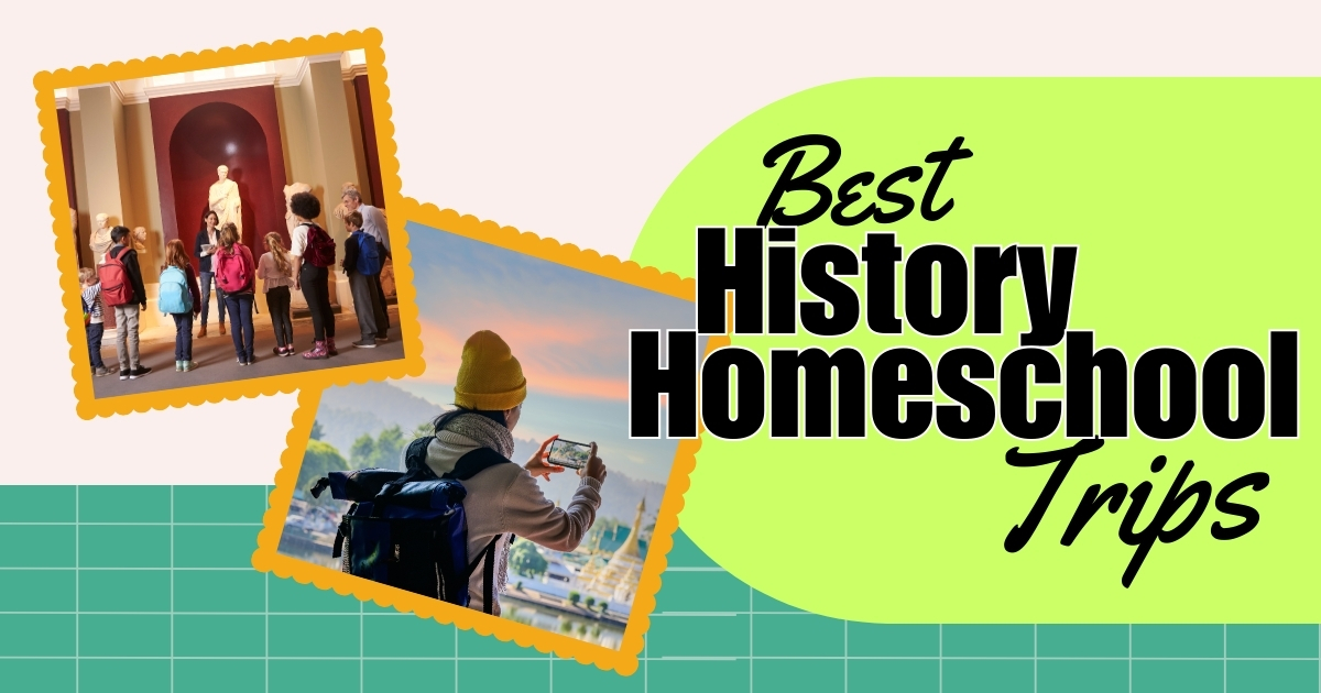 Best History Homeschool Trips - A group of homeschool students on a museum tour with a guide, and a traveler taking a photo of a historical site with a smartphone, highlighting educational field trips for homeschoolers.