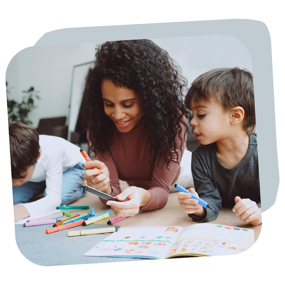 Family enjoying coloring time together.