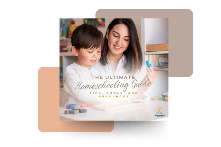 Homeschooling mother and child learning together.